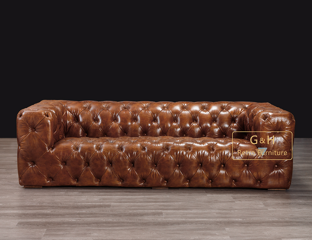 Vintage Leather and Aluminum Sofa