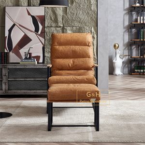 Retro Leather Chair with Ottoman