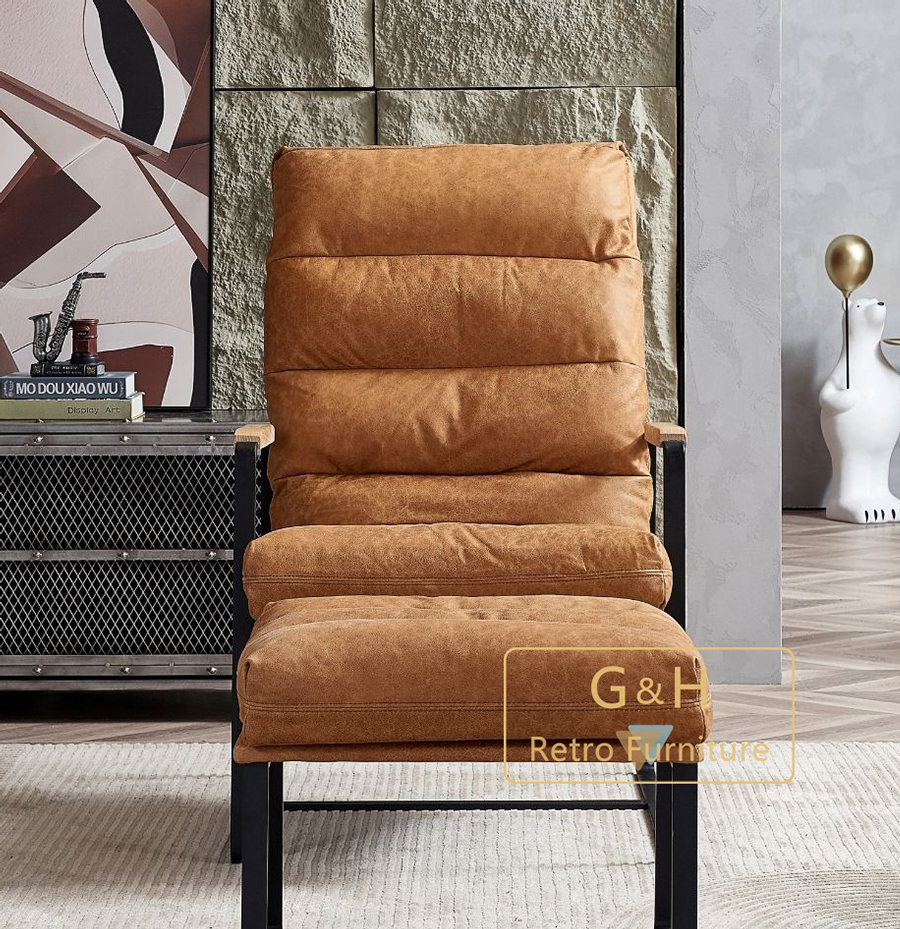 Retro Leather Chair with Ottoman