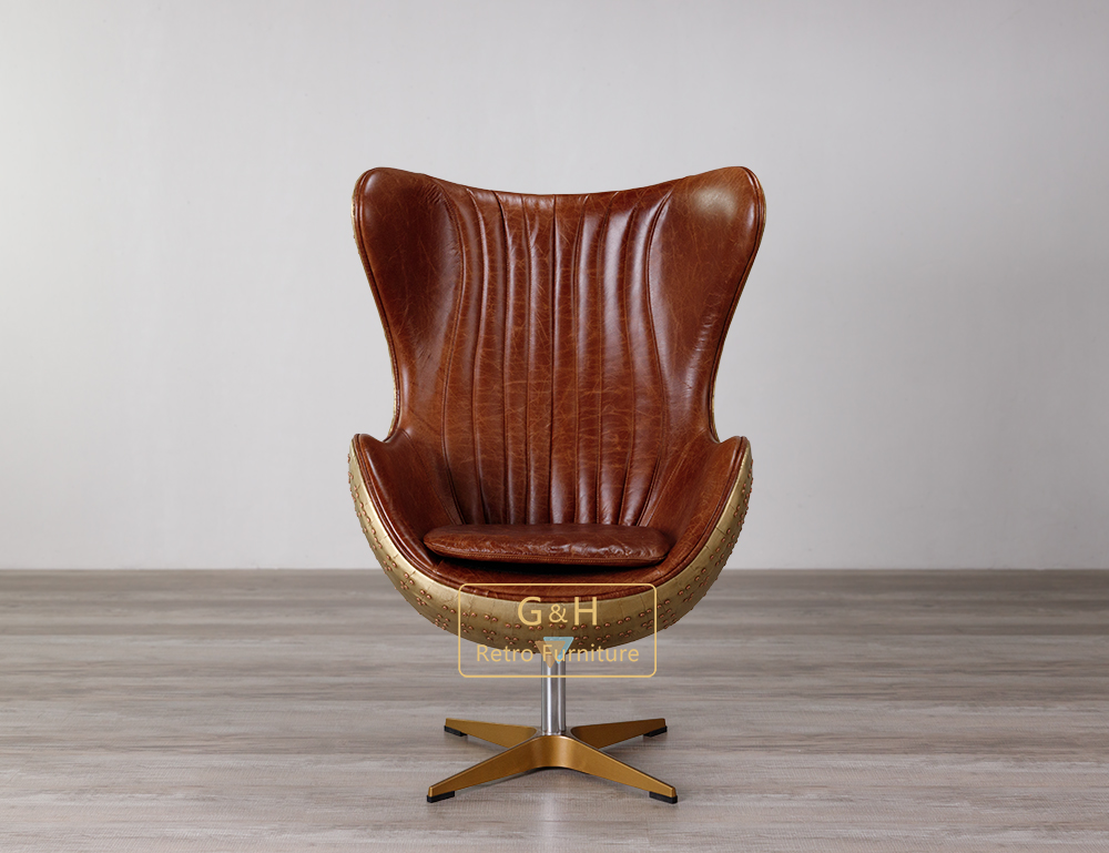 Vintage Leather Brassy Egg Chair