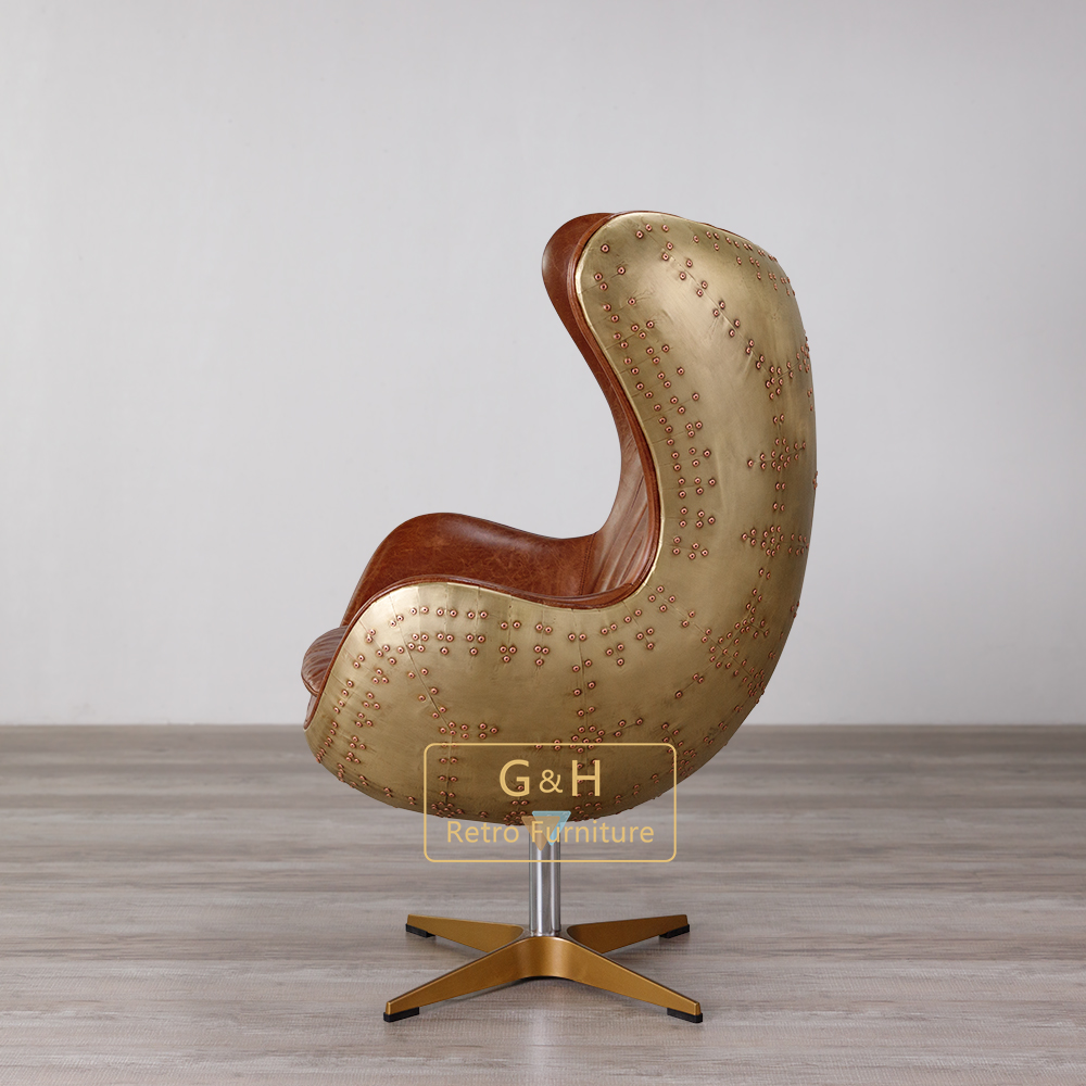 Vintage Leather Brassy Egg Chair