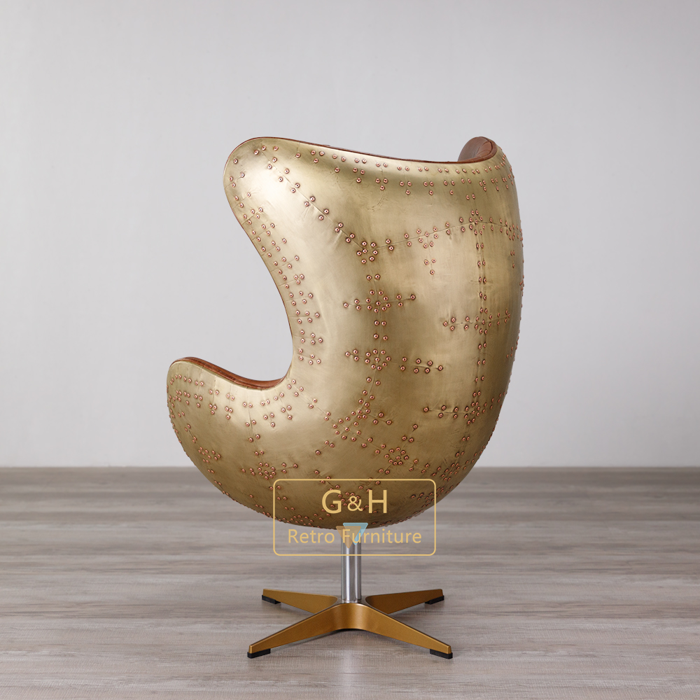 Vintage Leather Brassy Egg Chair