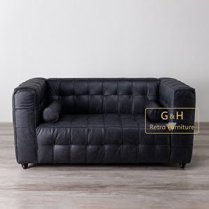 Retro Black Leather Sofa