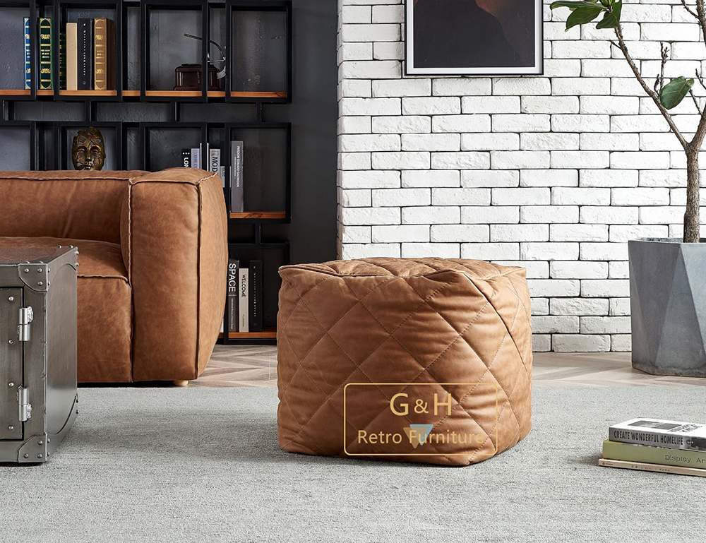 Vintage leather ottoman