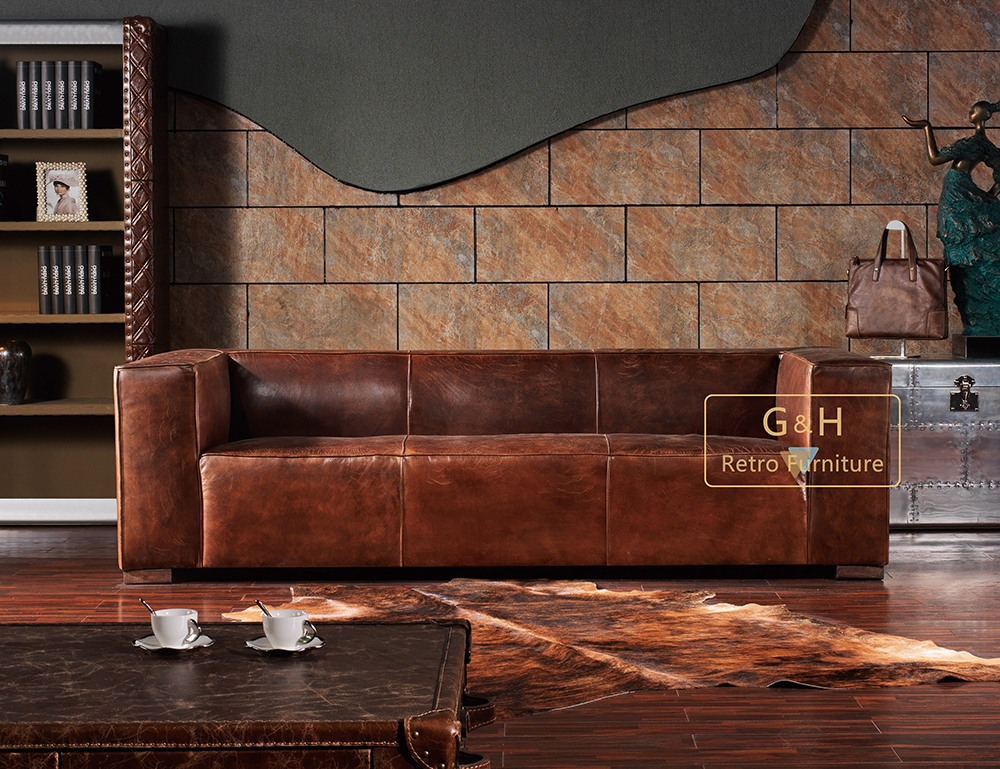 Vintage Leather and Aluminum Sofa