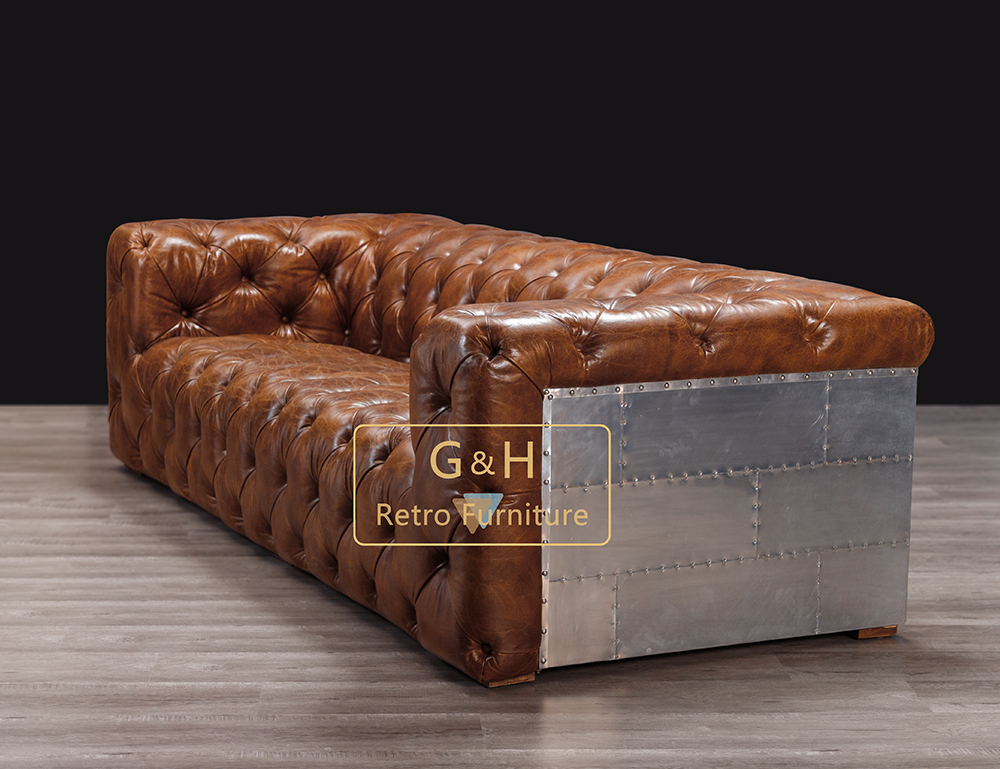 Vintage Leather and Aluminum Sofa