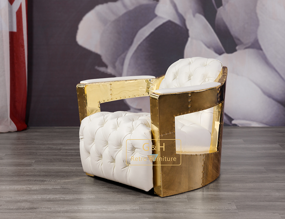 Golden Retro Leather Aviator Chair