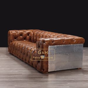 Vintage Leather and Aluminum Sofa