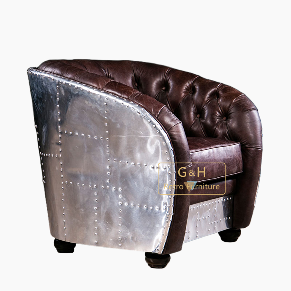 Retro Leather and Aluminum Sofa