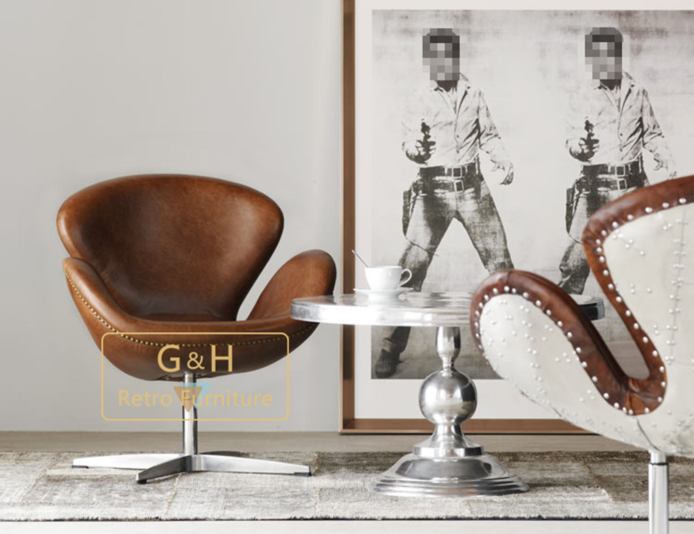 Retro Leather Swan Chair