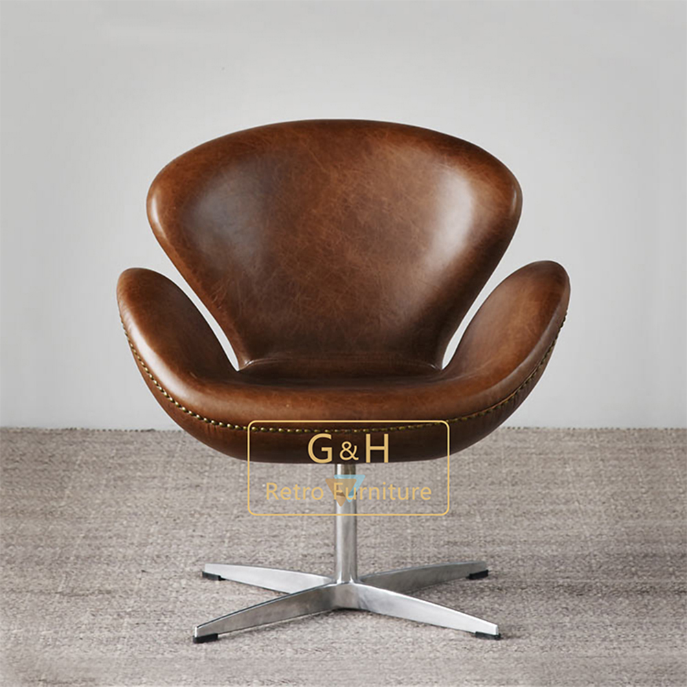 Retro Leather Swan Chair