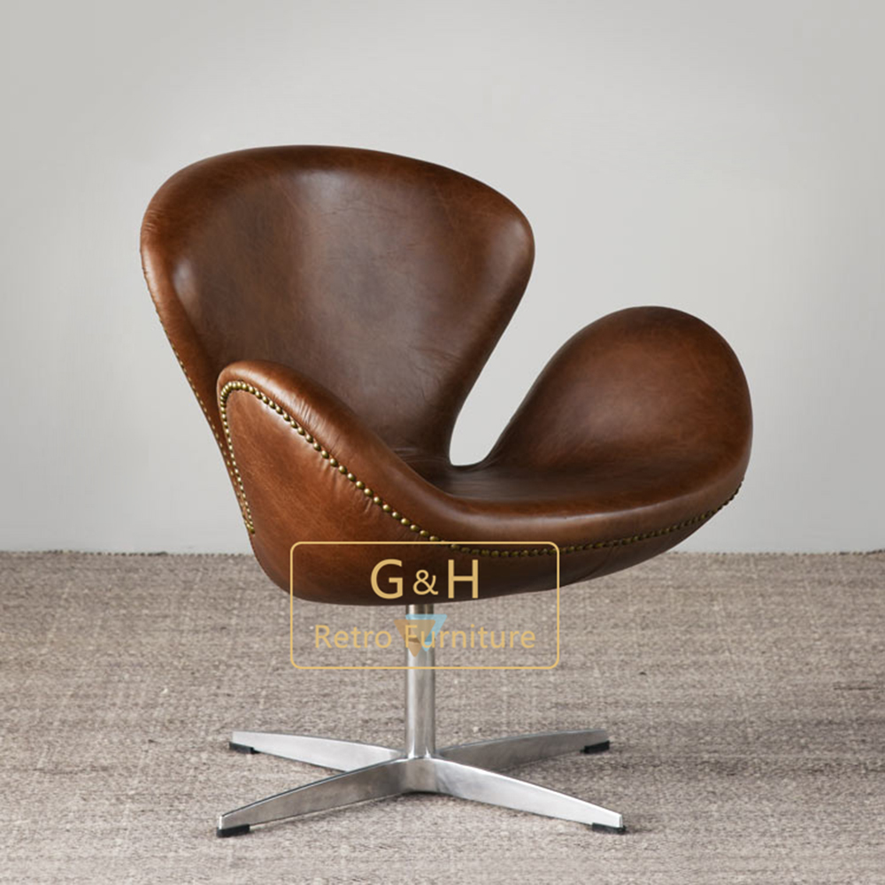 Retro Leather Swan Chair