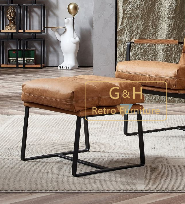 Retro Leather Chair with Ottoman