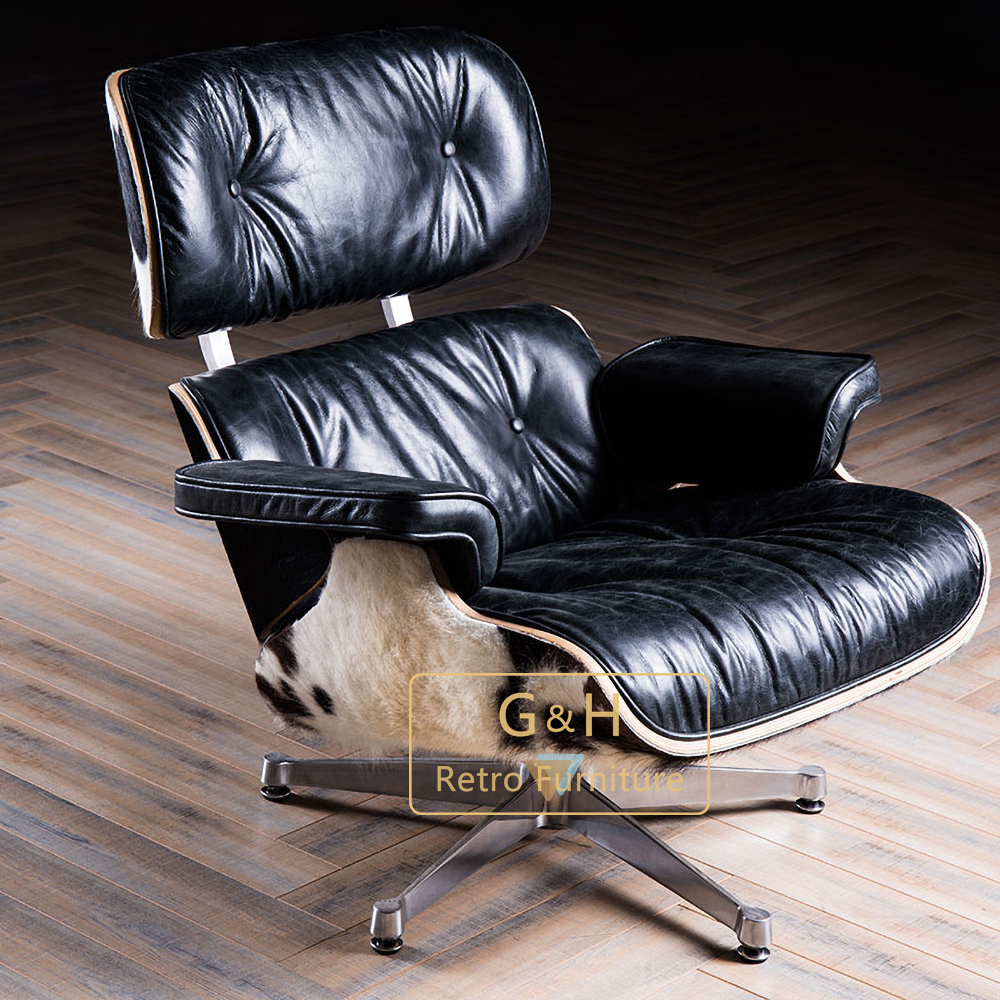Vintage Fur Leather Swivel Chair