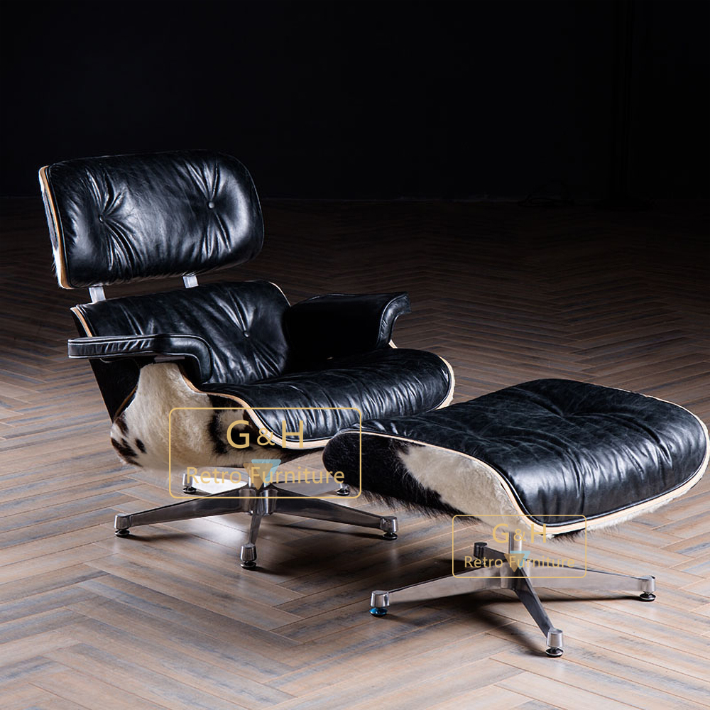 Vintage Fur Leather Swivel Chair