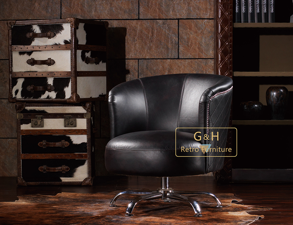 Retro Leather Swivel Chair