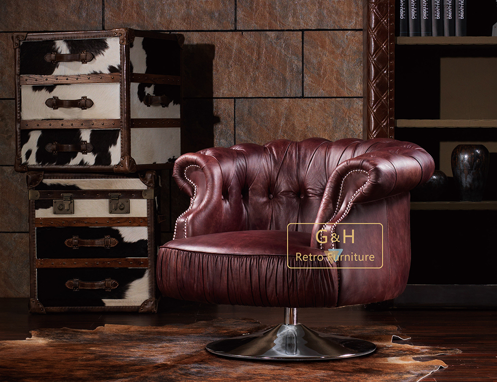 Retro Leather Swivel Chair