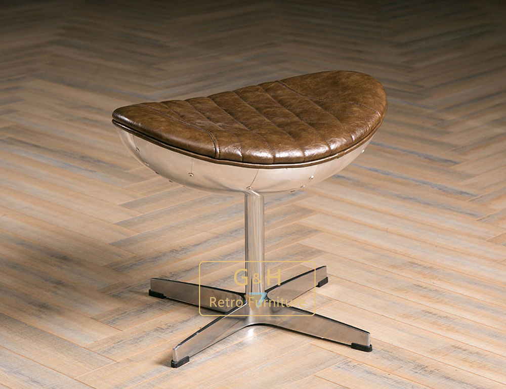 Retro Leather Industrial Ottoman