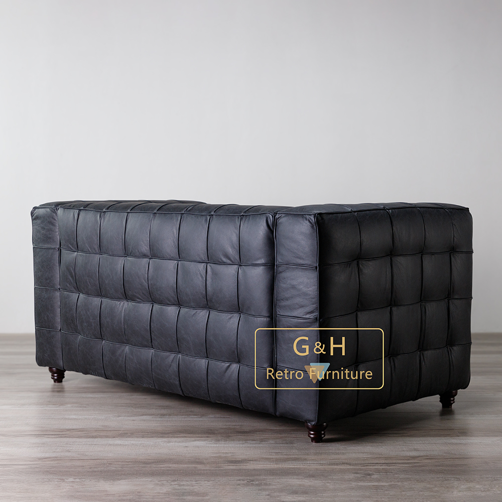 Retro Black Leather Sofa