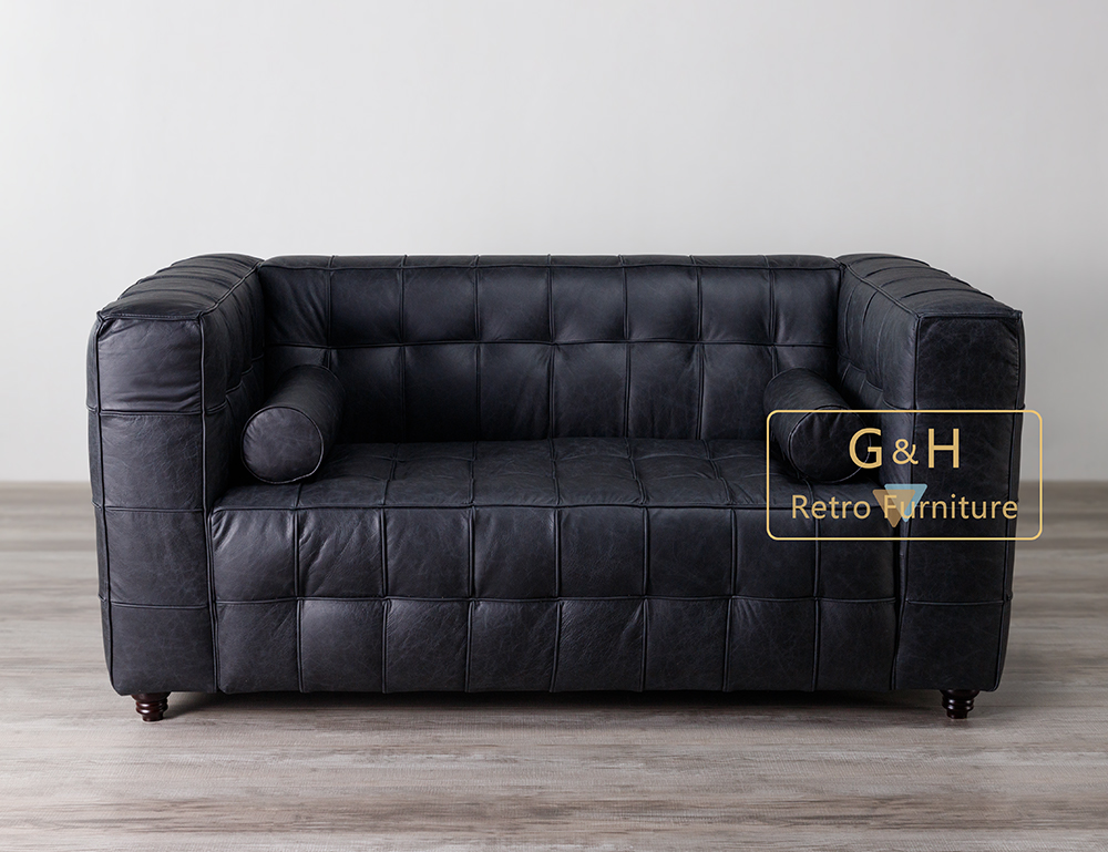 Retro Black Leather Sofa