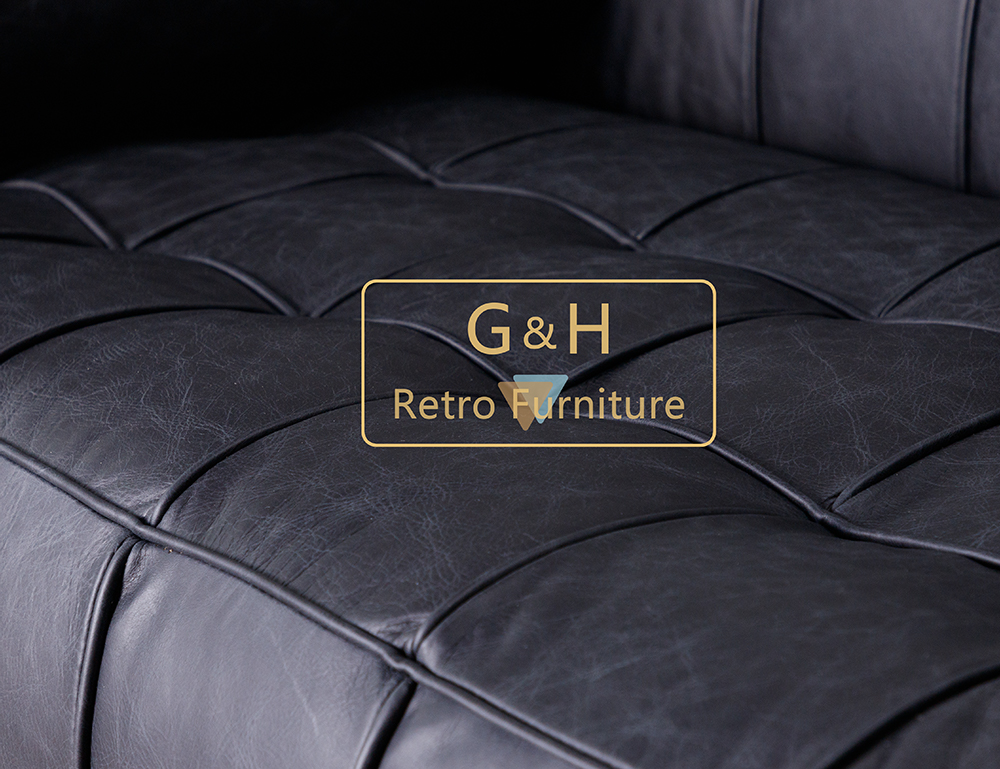 Retro Black Leather Sofa