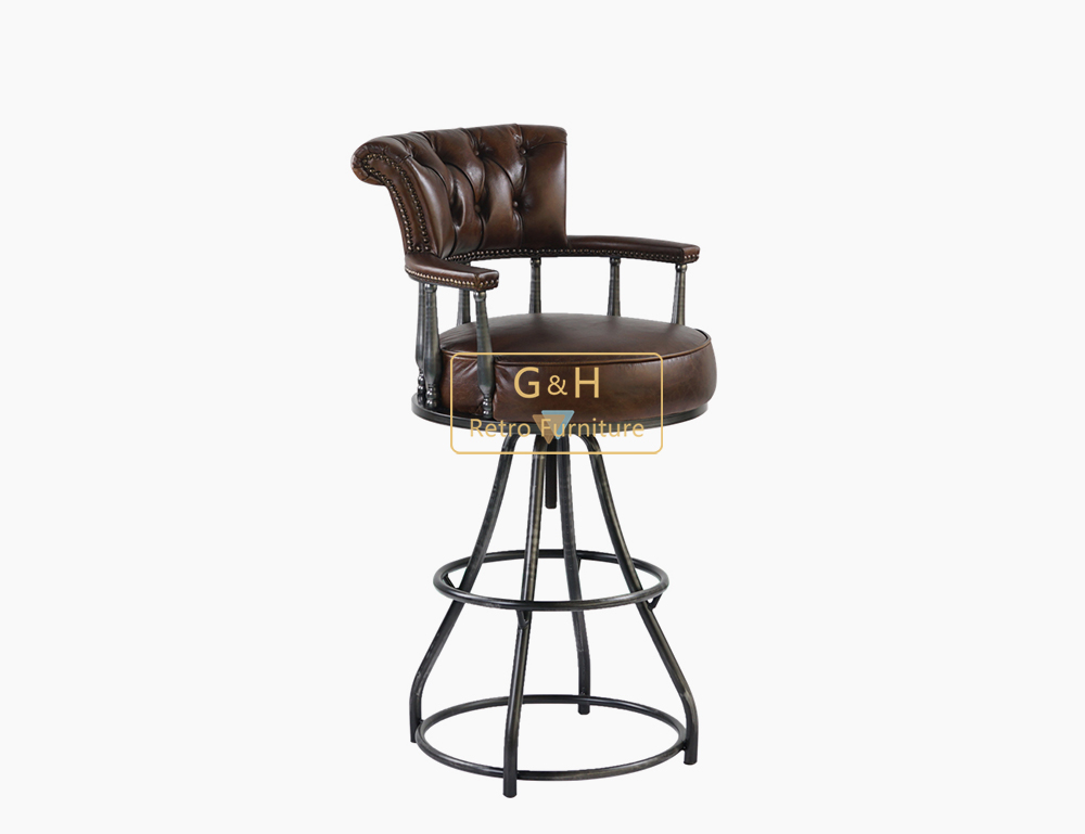 Vintage Industrial Leather Bar Stool